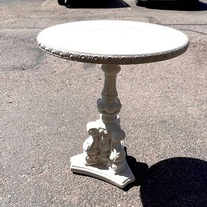 White cement patio table